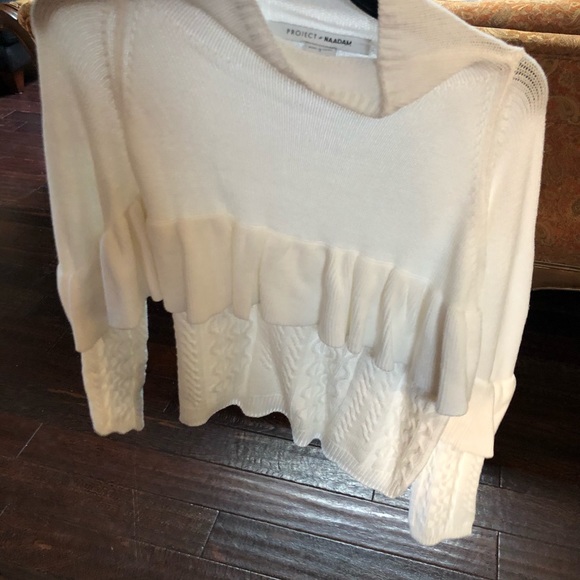 $395 !!! NAADAM Women Volta Ruffle Mock Neck Cable White Pullover Size S! 🤩 ST - Picture 7 of 14